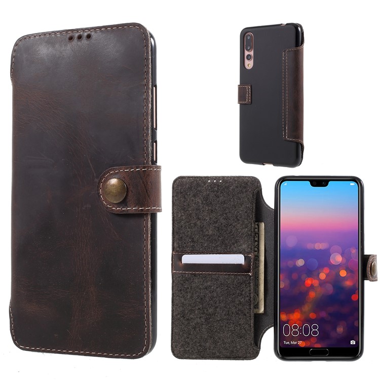 Genuine Leather Wallet Phone Case for Huawei P20 Pro - Black-1