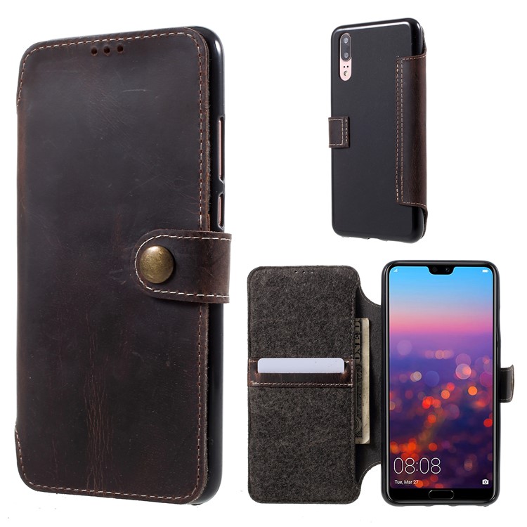 Genuine Leather Wallet Mobile Phone Case for Huawei P20 - Black-1
