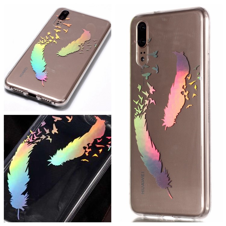Colorful Laser Carving Patterned TPU Case for Huawei P20 - Two Feathers-1