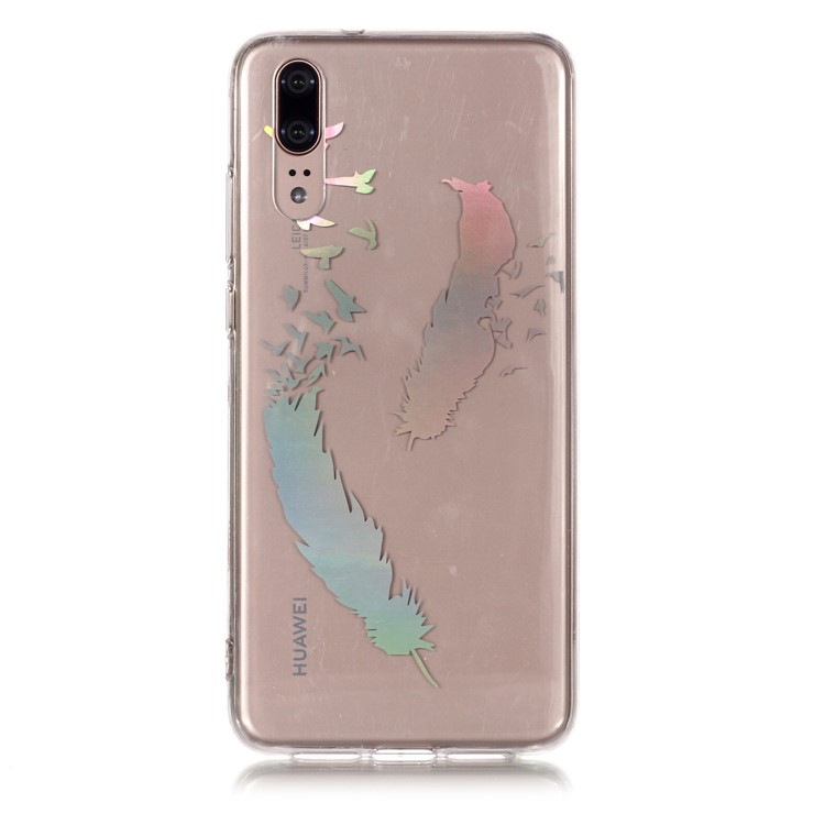 Colorful Laser Carving Patterned TPU Case for Huawei P20 - Two Feathers-2