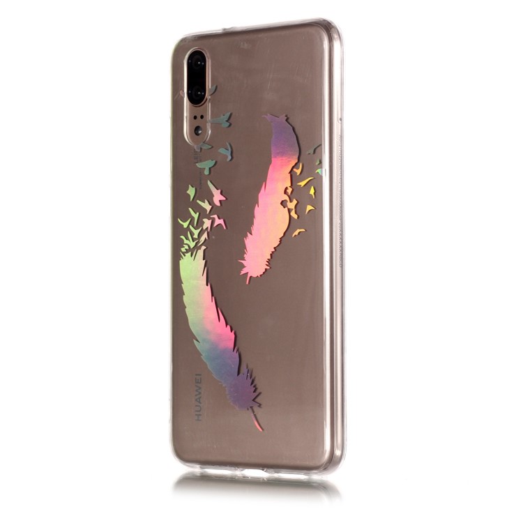 Colorful Laser Carving Patterned TPU Case for Huawei P20 - Two Feathers-3