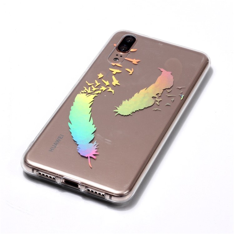 Colorful Laser Carving Patterned TPU Case for Huawei P20 - Two Feathers-4
