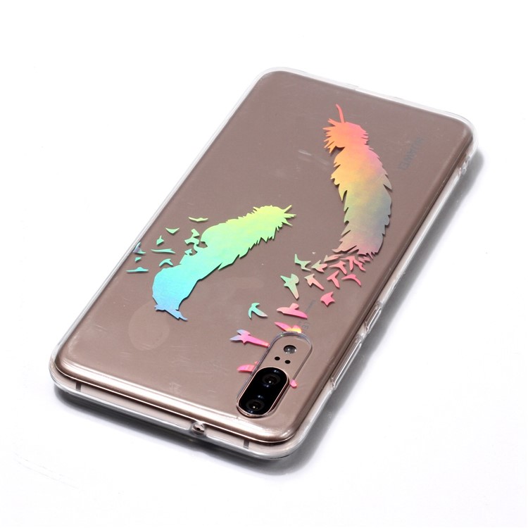 Colorful Laser Carving Patterned TPU Case for Huawei P20 - Two Feathers-5