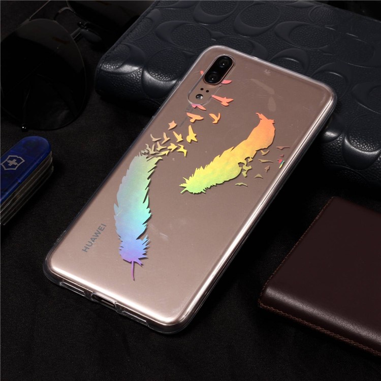 Colorful Laser Carving Patterned TPU Case for Huawei P20 - Two Feathers-6
