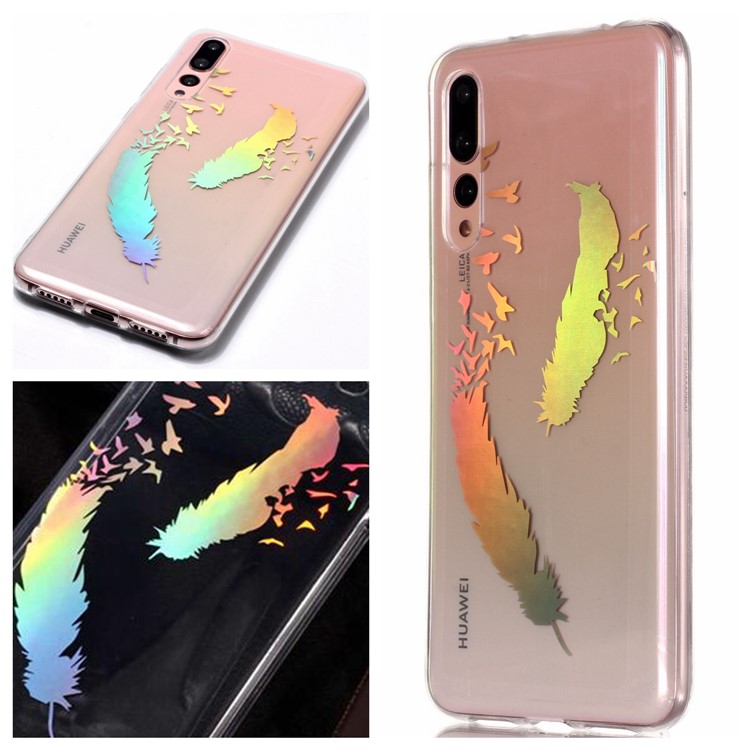 Colorful Laser Carving Patterned TPU Phone Cover for Huawei P20 Pro - Two Feathers-1