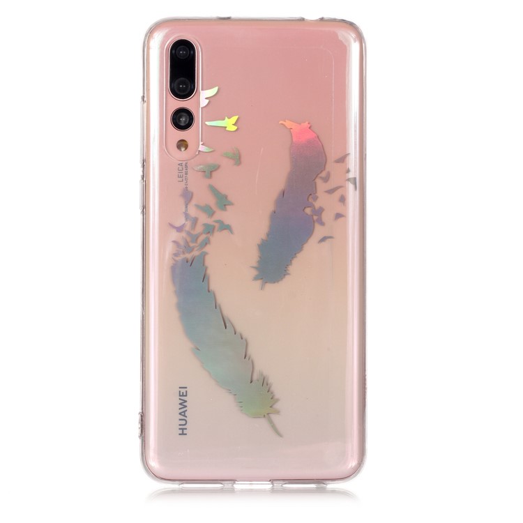 Colorful Laser Carving Patterned TPU Phone Cover for Huawei P20 Pro - Two Feathers-2