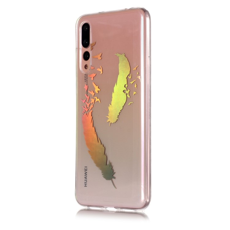 Colorful Laser Carving Patterned TPU Phone Cover for Huawei P20 Pro - Two Feathers-3