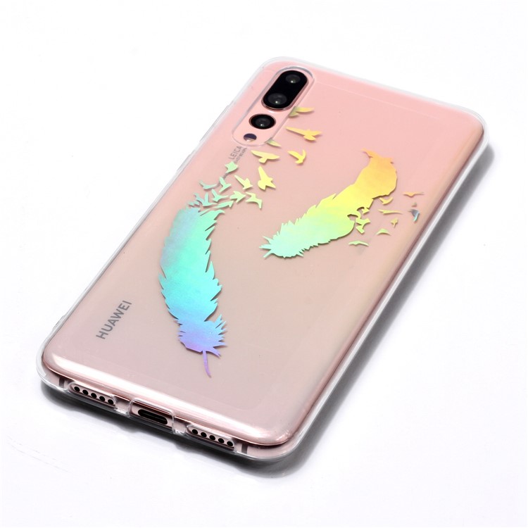 Colorful Laser Carving Patterned TPU Phone Cover for Huawei P20 Pro - Two Feathers-4