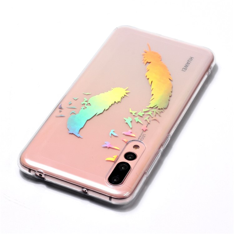 Colorful Laser Carving Patterned TPU Phone Cover for Huawei P20 Pro - Two Feathers-5