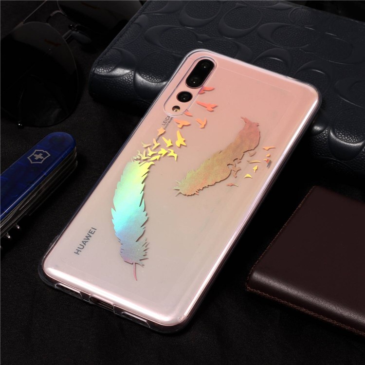 Colorful Laser Carving Patterned TPU Phone Cover for Huawei P20 Pro - Two Feathers-6