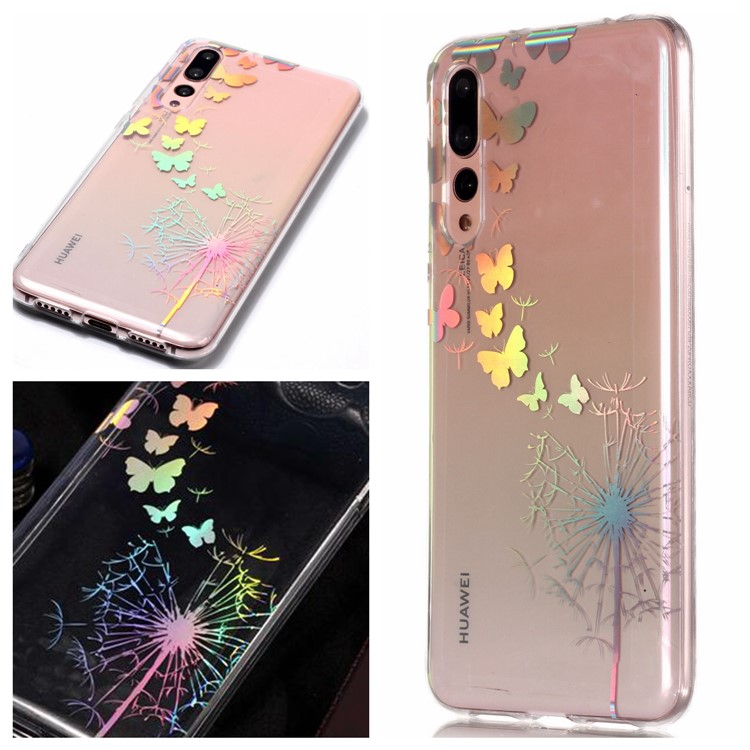 Colorful Laser Carving Patterned TPU Mobile Phone Shell for Huawei P20 Pro - Dandelion and Butterflies-1