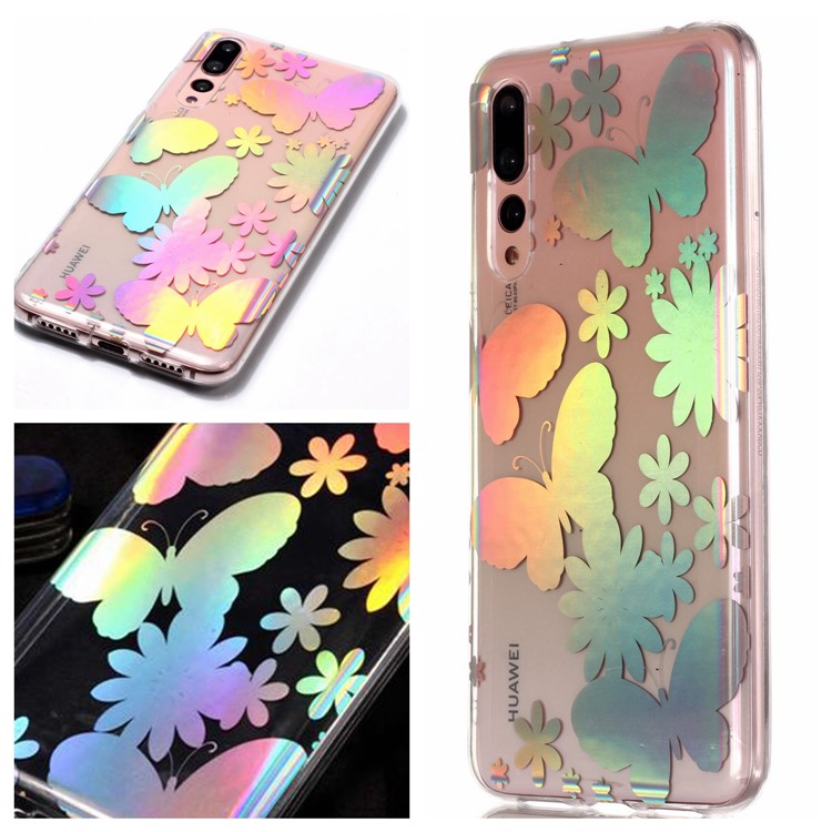 Colorful Laser Carving Patterned TPU Case Mobile Accessory for Huawei P20 Pro - Butterflies and Flower-1