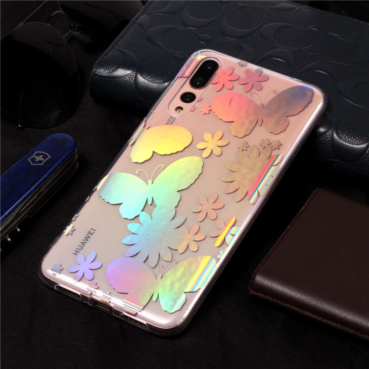 Colorful Laser Carving Patterned TPU Case Mobile Accessory for Huawei P20 Pro - Butterflies and Flower-6