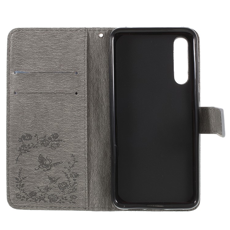 Imprint Butterfly Flower Rhinestone Decor Leather Protective Case for Huawei P20 Pro - Grey-9