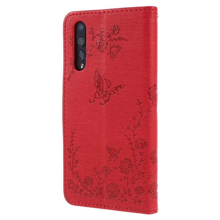 Imprint Butterfly Flower Rhinestone Decor Leather Protective Casing for Huawei P20 Pro - Red-3