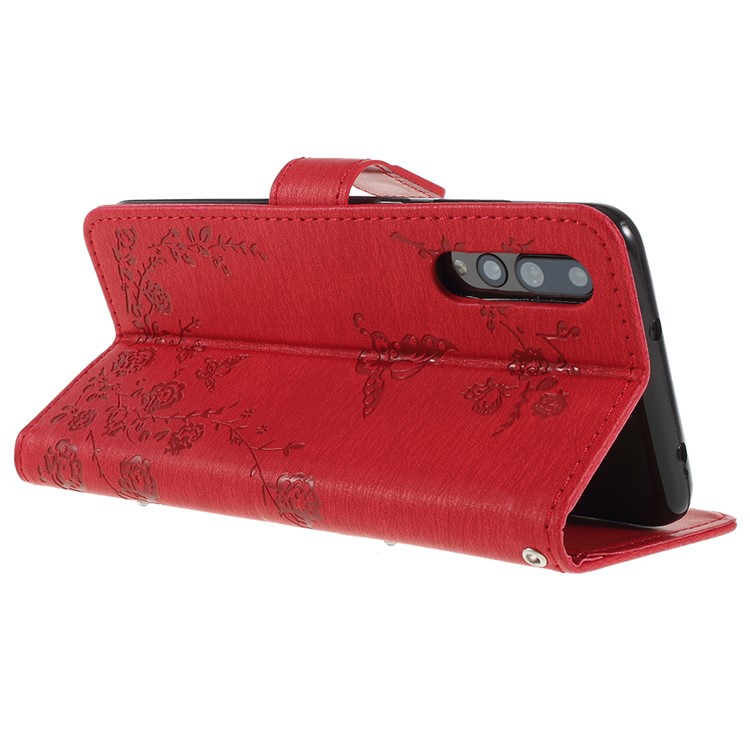 Imprint Butterfly Flower Rhinestone Decor Leather Protective Casing for Huawei P20 Pro - Red-5