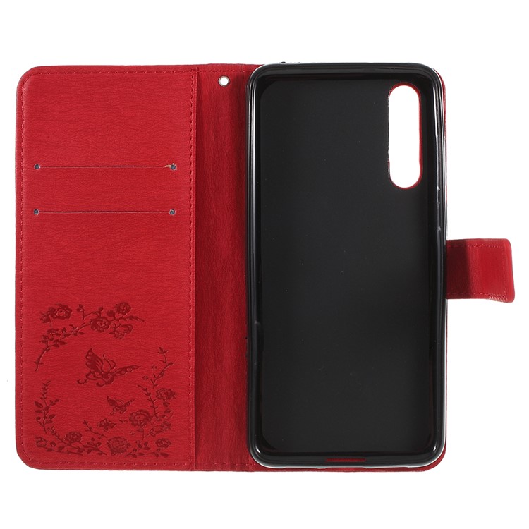 Imprint Butterfly Flower Rhinestone Decor Leather Protective Casing for Huawei P20 Pro - Red-7
