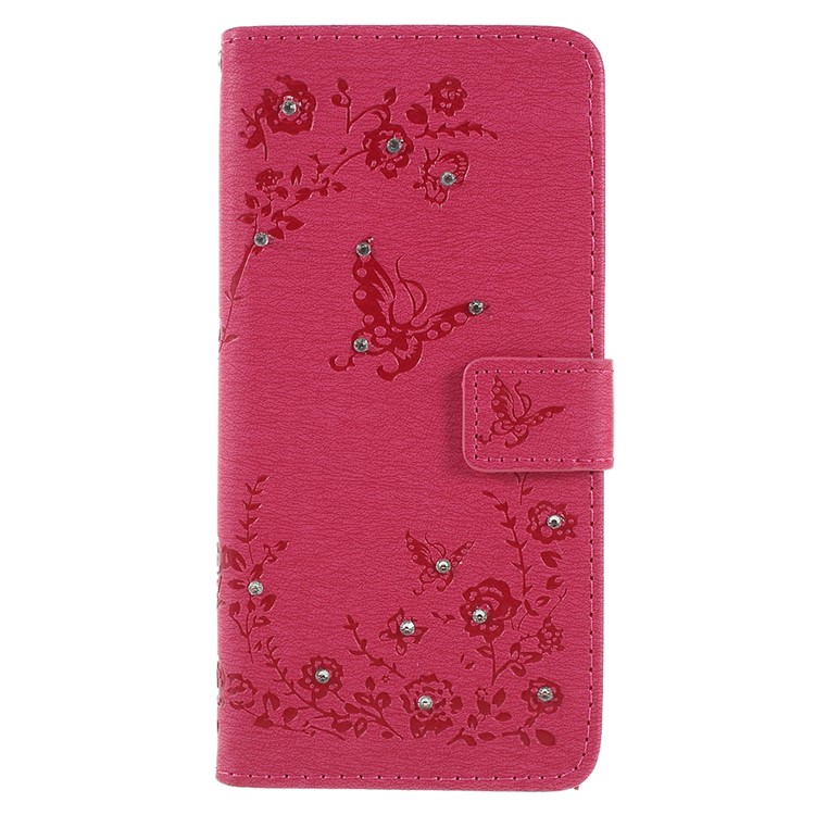 Imprint Butterfly Flower Rhinestone Decor Leather Protective Case Cover for Huawei P20 Pro - Rose-1