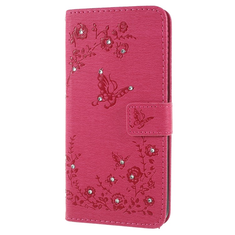 Imprint Butterfly Flower Rhinestone Decor Leather Protective Case Cover for Huawei P20 Pro - Rose-2
