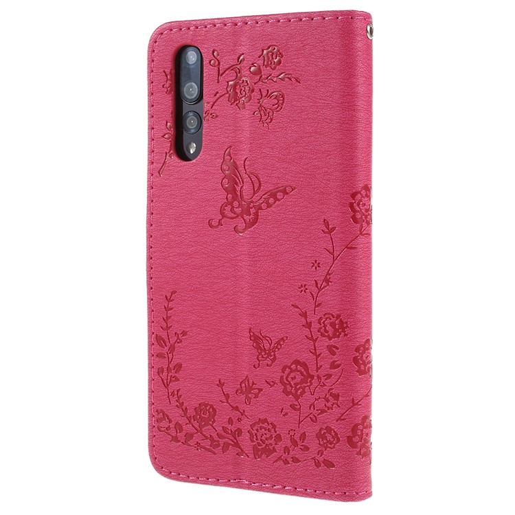 Imprint Butterfly Flower Rhinestone Decor Leather Protective Case Cover for Huawei P20 Pro - Rose-3