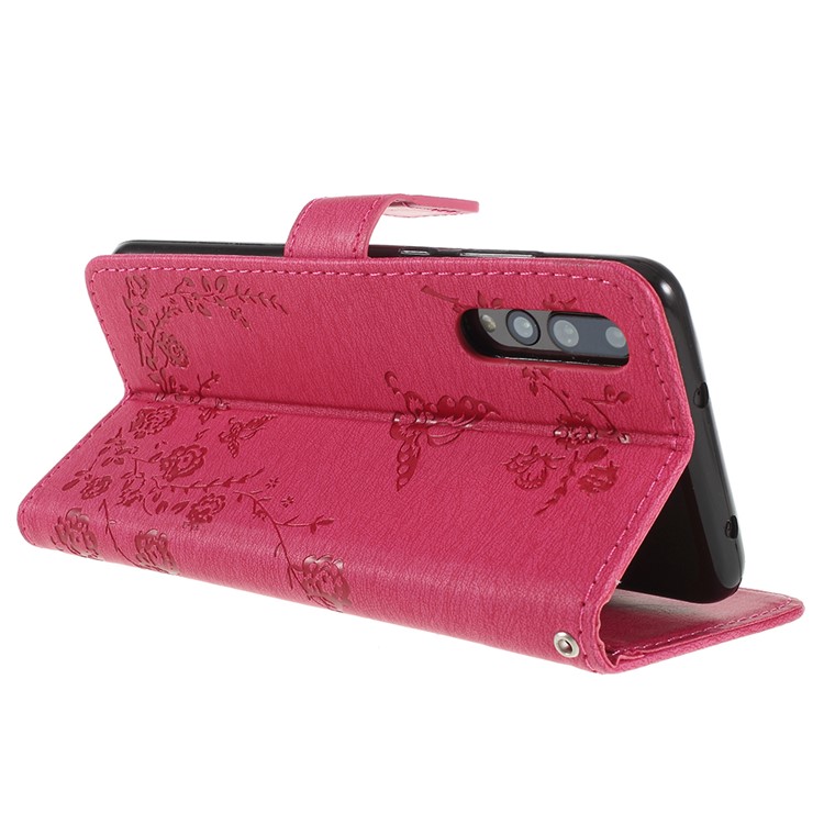 Imprint Butterfly Flower Rhinestone Decor Leather Protective Case Cover for Huawei P20 Pro - Rose-5