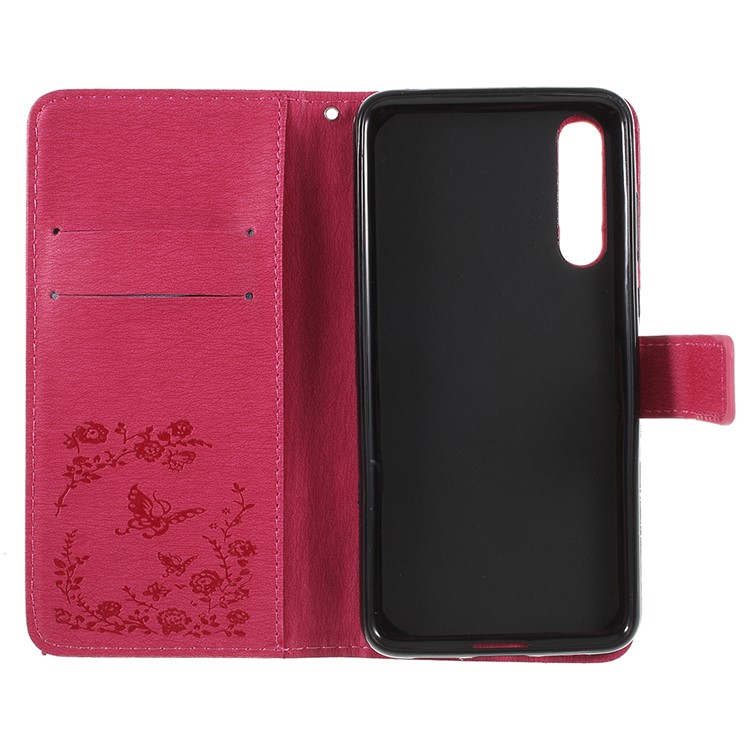 Imprint Butterfly Flower Rhinestone Decor Leather Protective Case Cover for Huawei P20 Pro - Rose-7