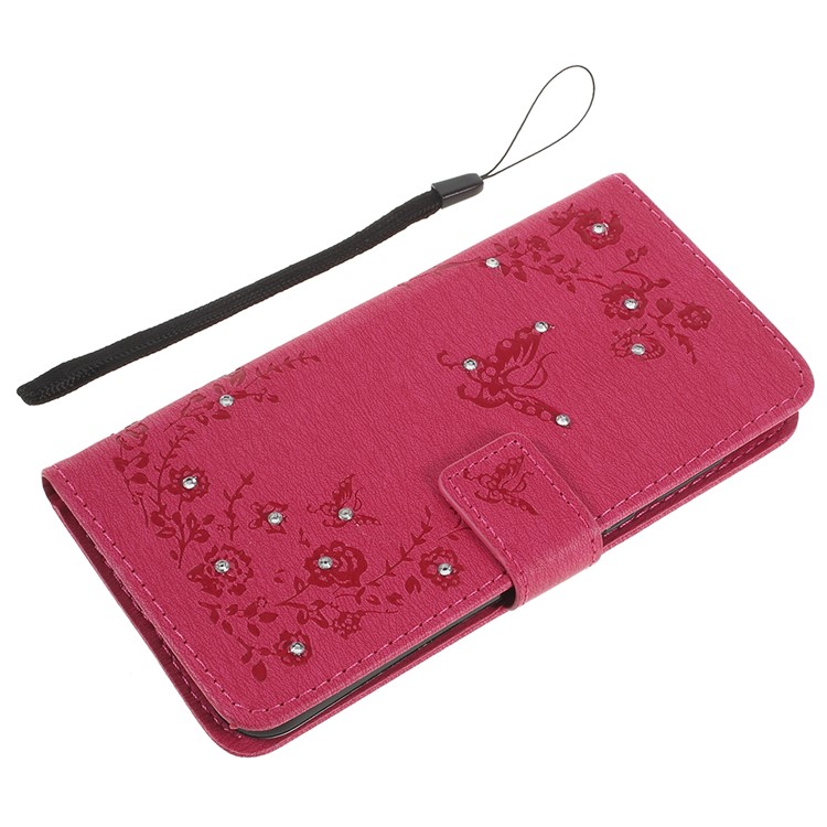 Imprint Butterfly Flower Rhinestone Decor Leather Protective Case Cover for Huawei P20 Pro - Rose-8