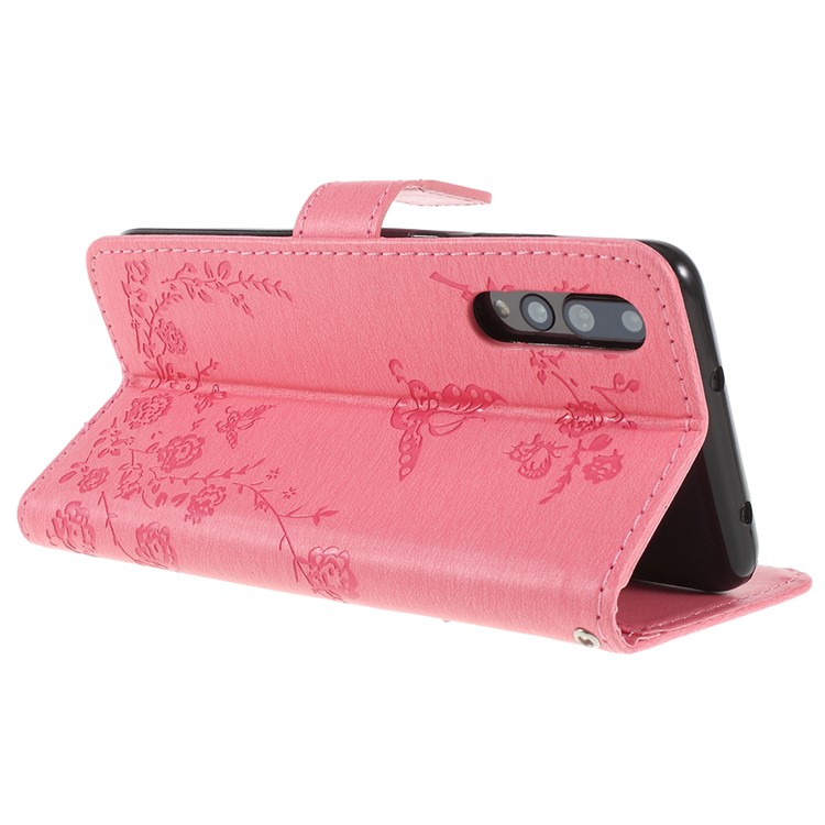 Imprint Butterfly Flower Rhinestone Decor Leather Protective Shell for Huawei P20 Pro - Pink-5