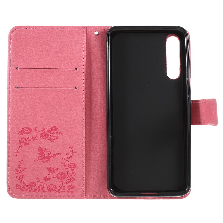 Imprint Butterfly Flower Rhinestone Decor Leather Protective Shell for Huawei P20 Pro - Pink-7