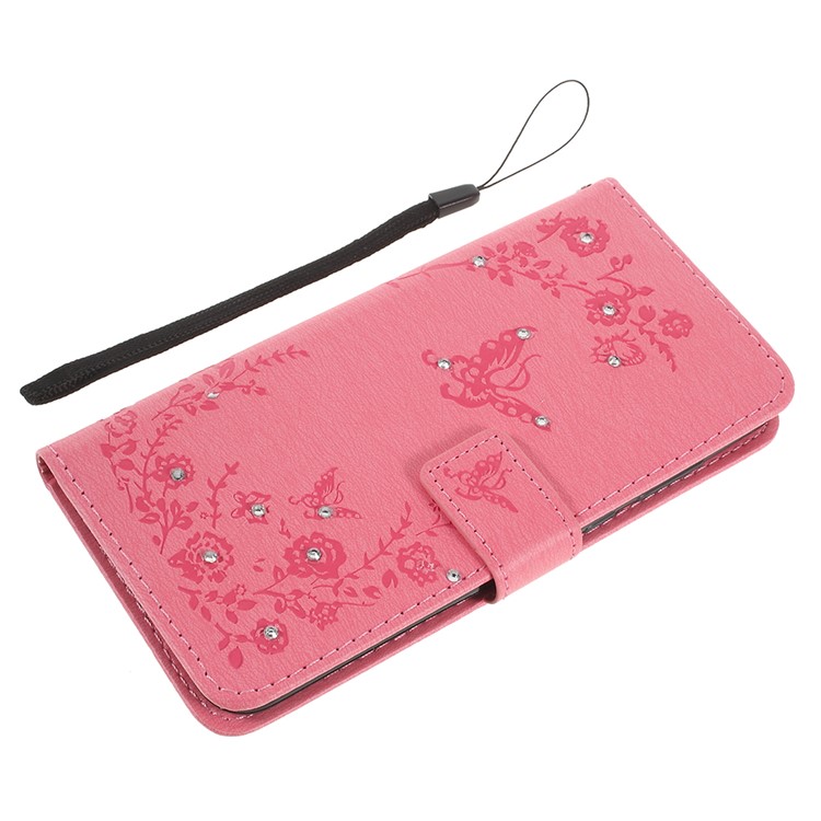 Imprint Butterfly Flower Rhinestone Decor Leather Protective Shell for Huawei P20 Pro - Pink-8