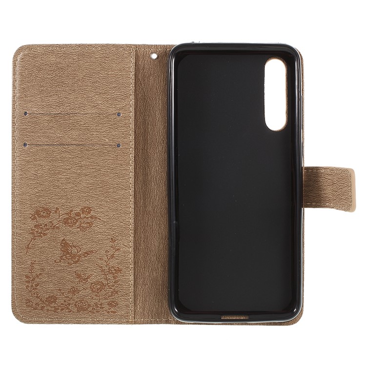 Imprint Butterfly Flower Rhinestone Decor Leather Mobile Phone Case for Huawei P20 Pro - Khaki-7