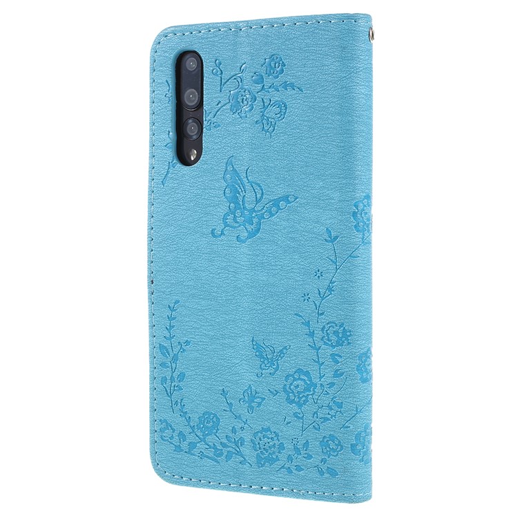 Imprint Butterfly Flower Rhinestone Decor Leather Mobile Phone Case Cover for Huawei P20 Pro - Baby Blue-3