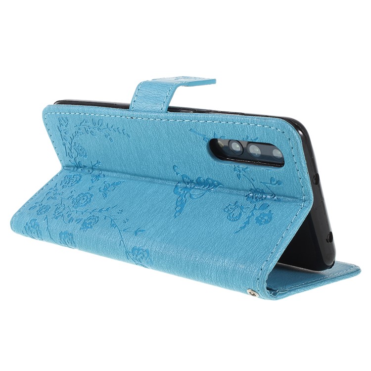 Imprint Butterfly Flower Rhinestone Decor Leather Mobile Phone Case Cover for Huawei P20 Pro - Baby Blue-5