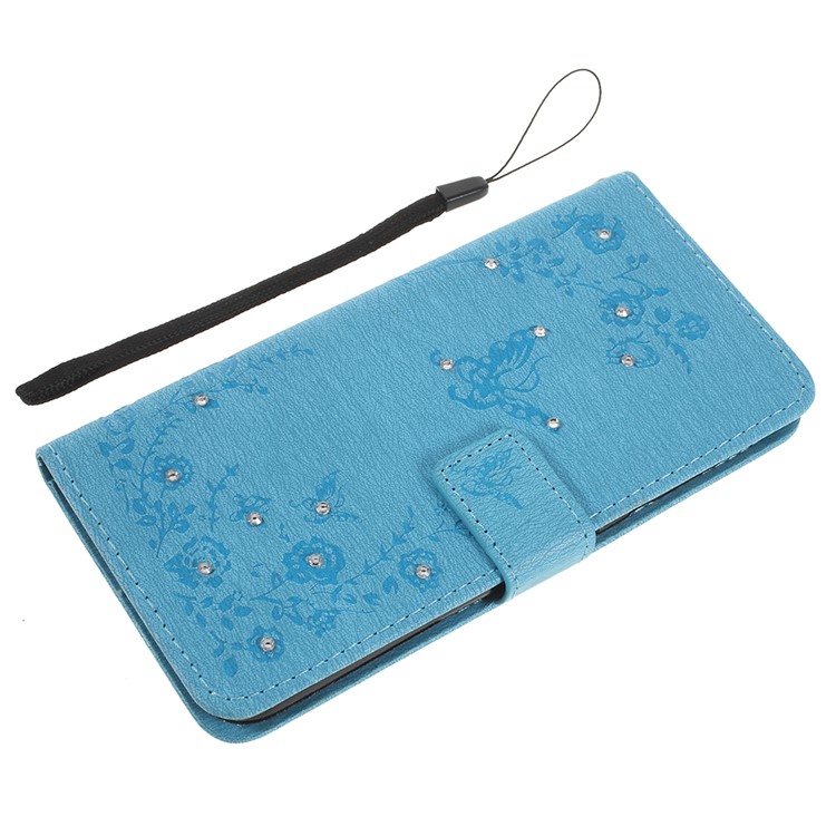 Imprint Butterfly Flower Rhinestone Decor Leather Mobile Phone Case Cover for Huawei P20 Pro - Baby Blue-8