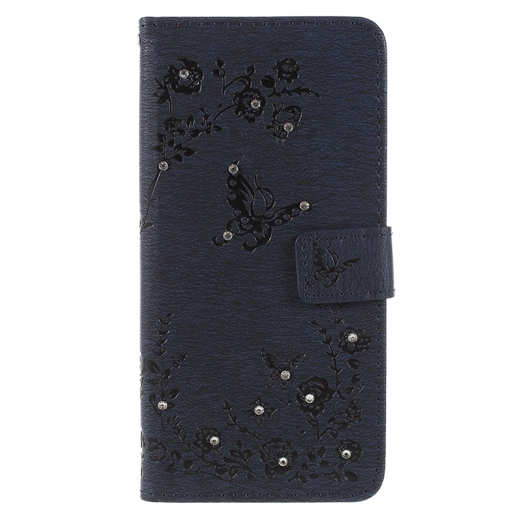Imprint Butterfly Flower Rhinestone Decor Leather Mobile Phone Accessory Case for Huawei P20 Pro - Dark Blue-1