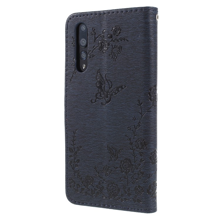 Imprint Butterfly Flower Rhinestone Decor Leather Mobile Phone Accessory Case for Huawei P20 Pro - Dark Blue-3