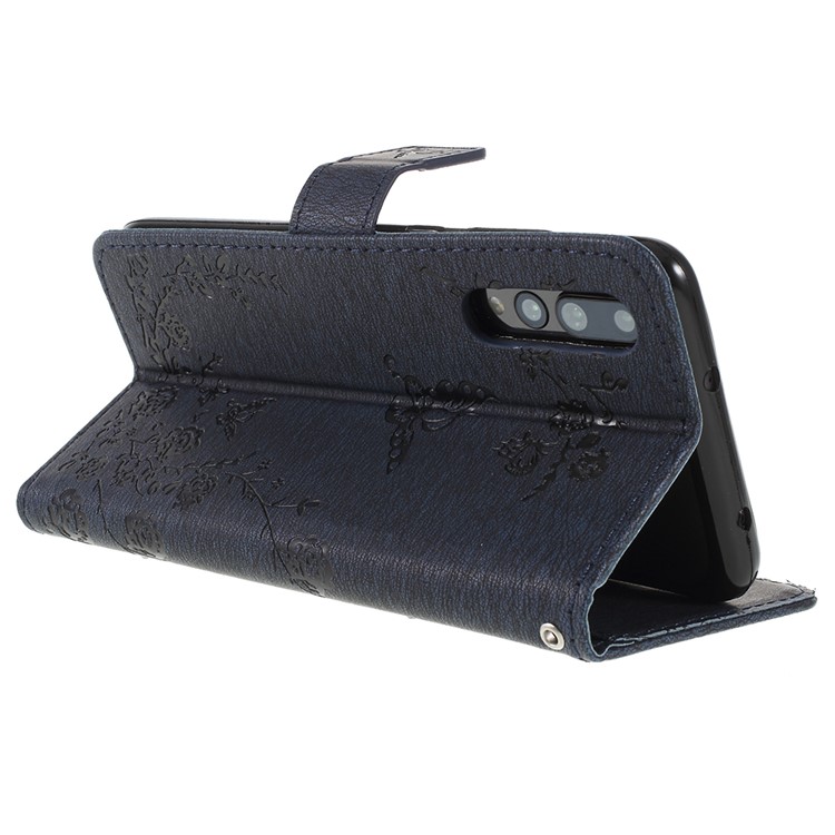 Imprint Butterfly Flower Rhinestone Decor Leather Mobile Phone Accessory Case for Huawei P20 Pro - Dark Blue-5