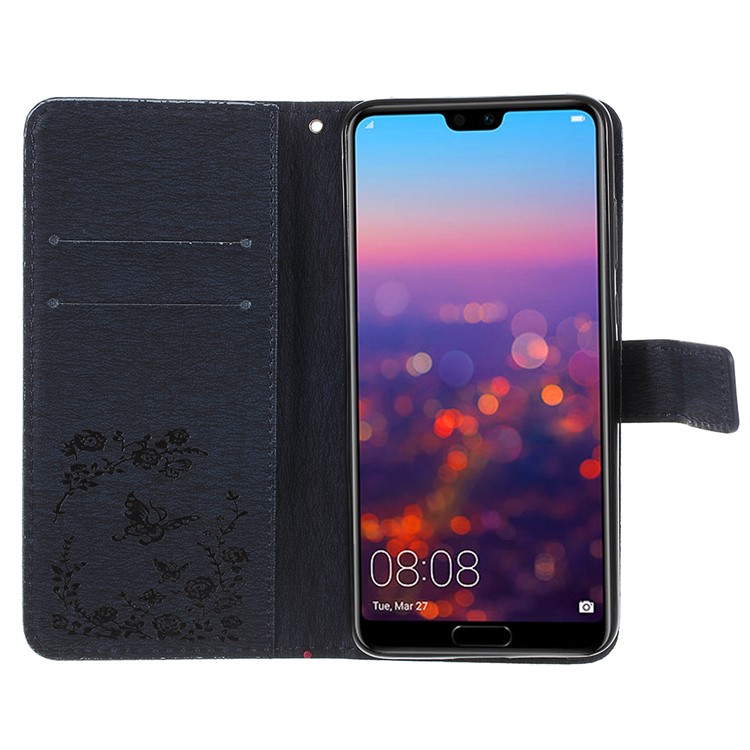 Imprint Butterfly Flower Rhinestone Decor Leather Mobile Phone Accessory Case for Huawei P20 Pro - Dark Blue-6