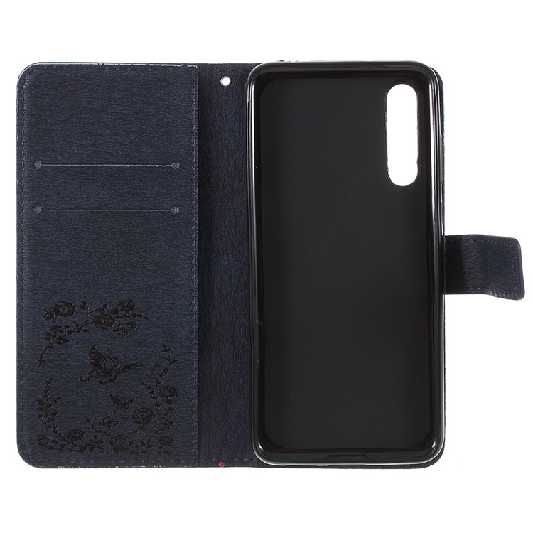 Imprint Butterfly Flower Rhinestone Decor Leather Mobile Phone Accessory Case for Huawei P20 Pro - Dark Blue-7
