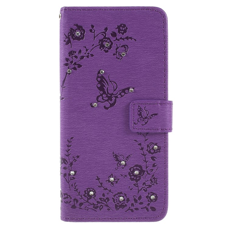 Imprint Butterfly Flower Rhinestone Decor Leather Mobile Phone Accessory Case for Huawei P20 Pro - Purple-1