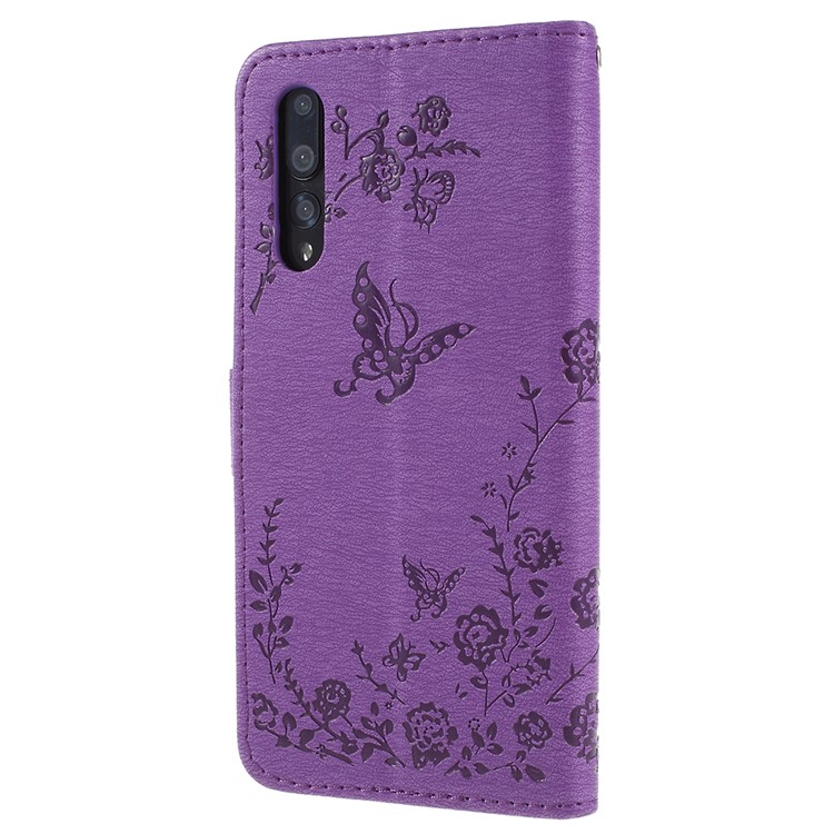 Imprint Butterfly Flower Rhinestone Decor Leather Mobile Phone Accessory Case for Huawei P20 Pro - Purple-3