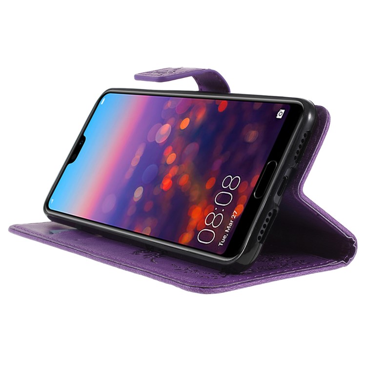 Imprint Butterfly Flower Rhinestone Decor Leather Mobile Phone Accessory Case for Huawei P20 Pro - Purple-4