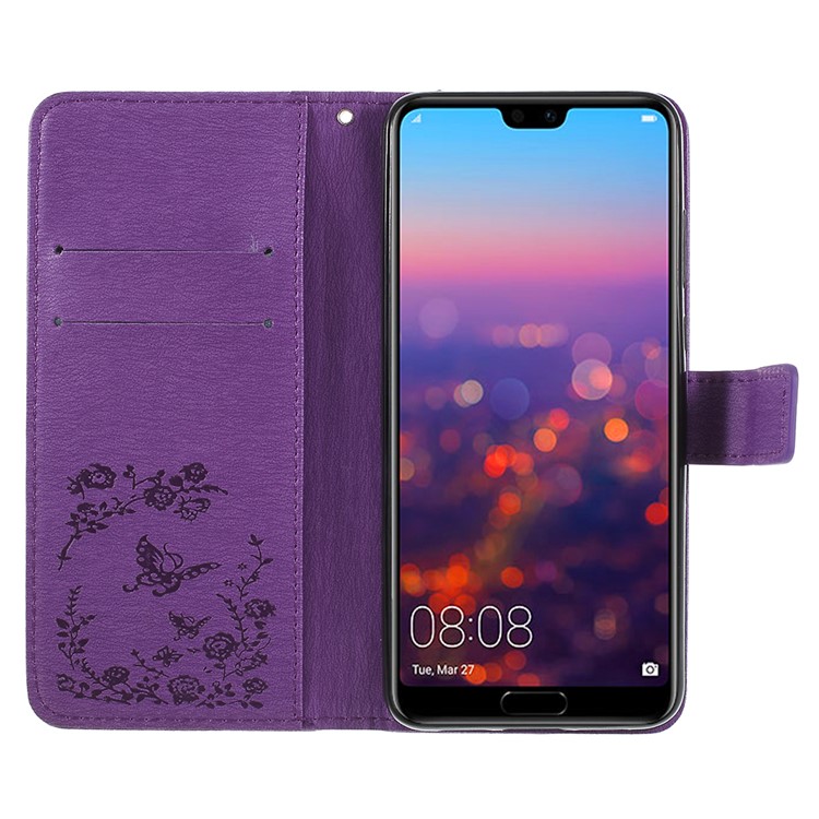 Imprint Butterfly Flower Rhinestone Decor Leather Mobile Phone Accessory Case for Huawei P20 Pro - Purple-6
