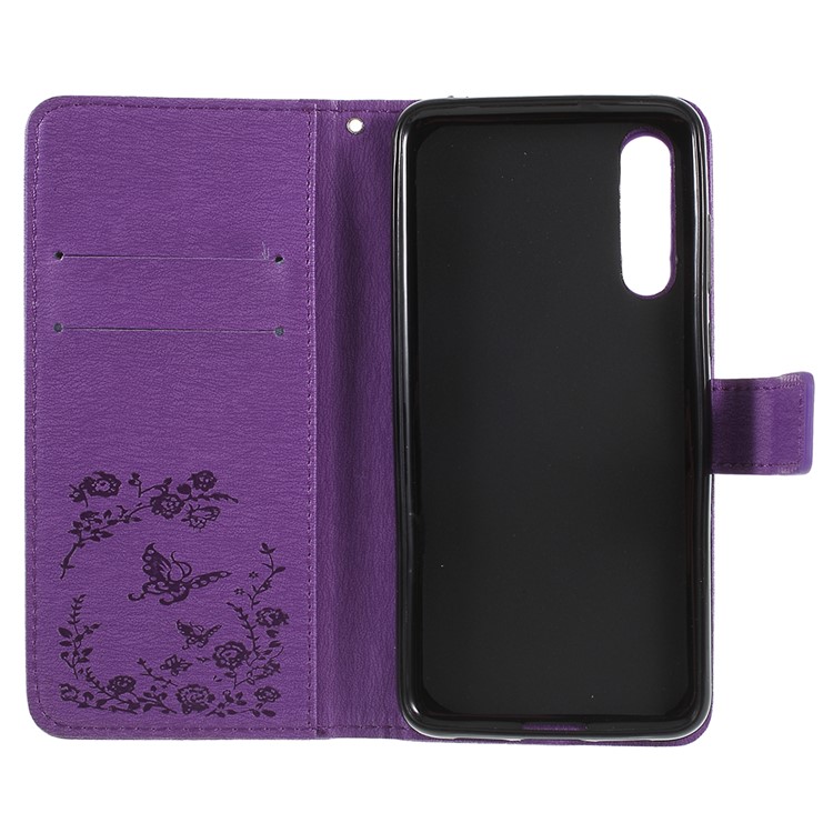 Imprint Butterfly Flower Rhinestone Decor Leather Mobile Phone Accessory Case for Huawei P20 Pro - Purple-7