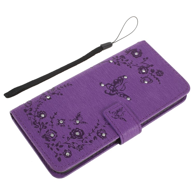 Imprint Butterfly Flower Rhinestone Decor Leather Mobile Phone Accessory Case for Huawei P20 Pro - Purple-8