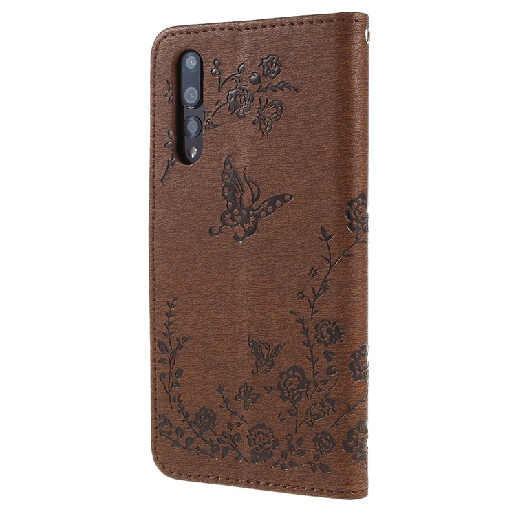 Imprint Butterfly Flower Rhinestone Decor Leather Cellphone Case Cover for Huawei P20 Pro - Brown-3