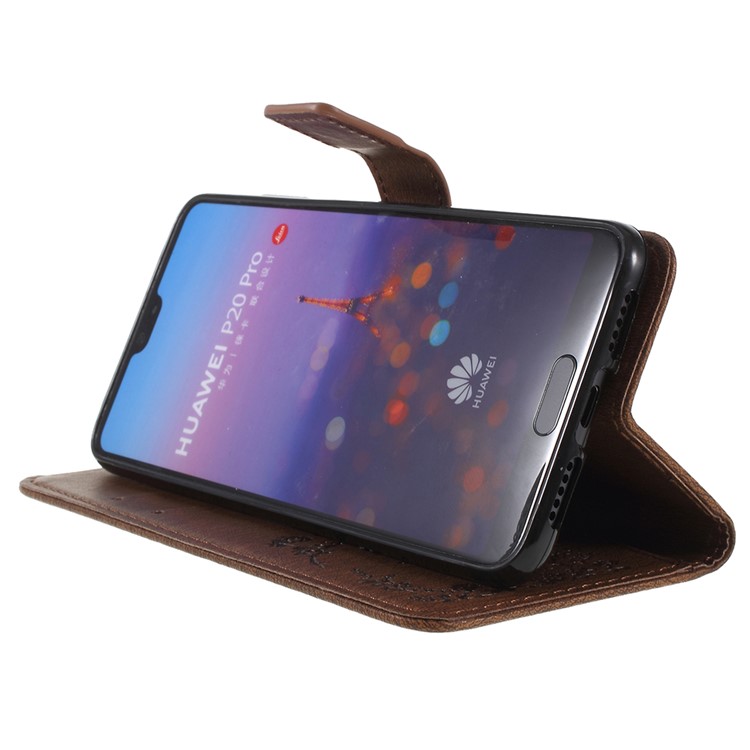 Imprint Butterfly Flower Rhinestone Decor Leather Cellphone Case Cover for Huawei P20 Pro - Brown-4