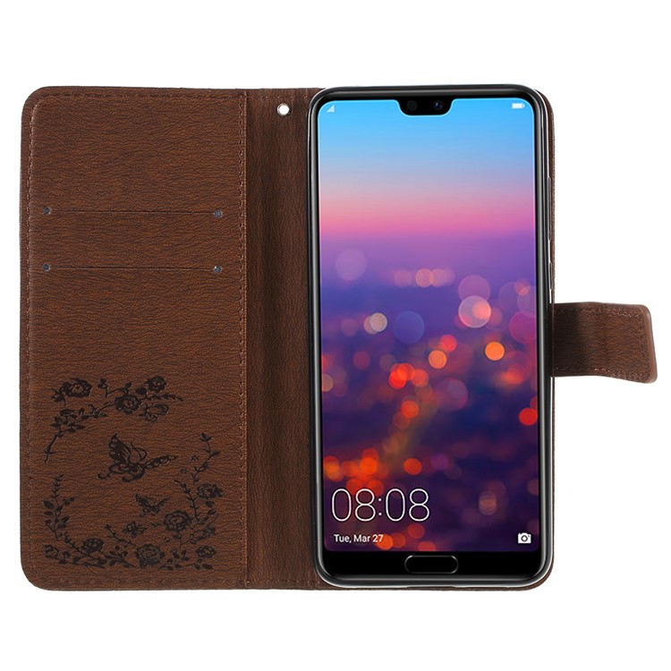 Imprint Butterfly Flower Rhinestone Decor Leather Cellphone Case Cover for Huawei P20 Pro - Brown-6