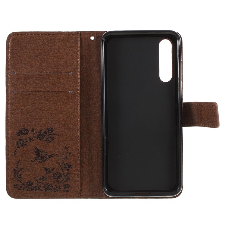 Imprint Butterfly Flower Rhinestone Decor Leather Cellphone Case Cover for Huawei P20 Pro - Brown-7