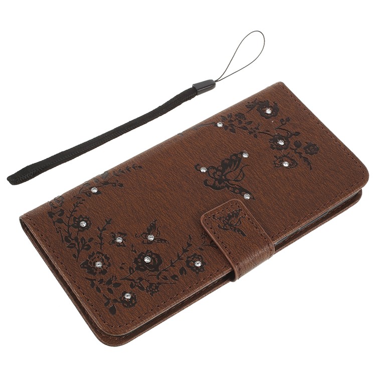 Imprint Butterfly Flower Rhinestone Decor Leather Cellphone Case Cover for Huawei P20 Pro - Brown-8